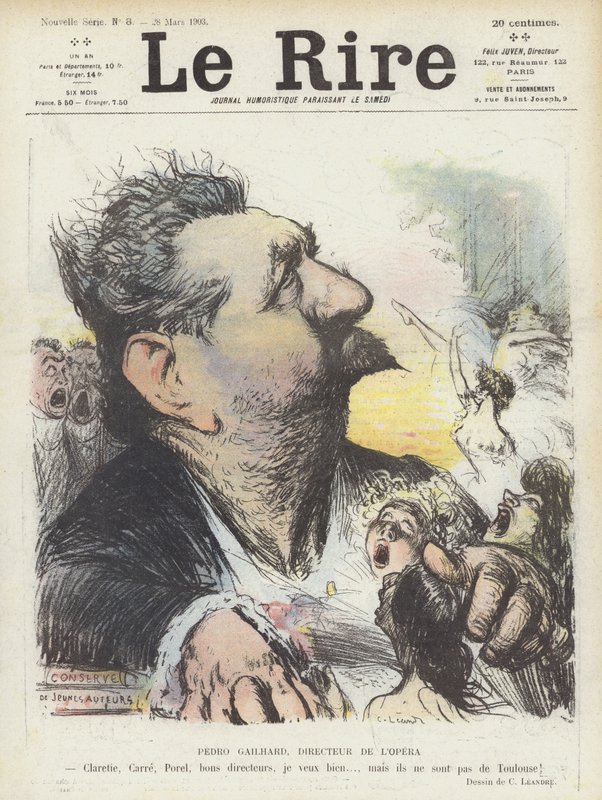 Pedro Gailhard, a Párizsi Opera igazgatója. Illusztráció Le Rire alkotó: Charles Leandre