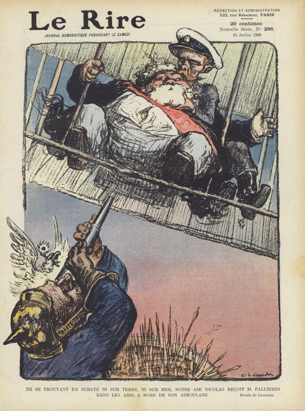 Armand Fallieres francia elnököt ábrázoló szatíra repülőn repülni Miklós cárral? alkotó: Charles Leandre