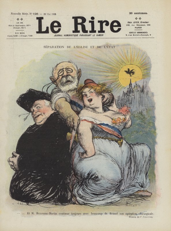 Egyház és állam szétválasztása. Illusztráció Le Rire alkotó: Charles Leandre