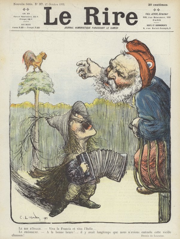 Olaszország királya és Franciaország elnöke. Illusztráció Le Rire alkotó: Charles Leandre
