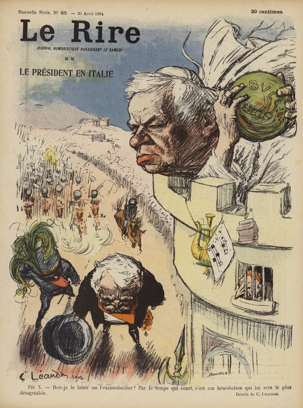 Loubet francia elnök olaszországi látogatása. Illusztráció Le Rire alkotó: Charles Leandre
