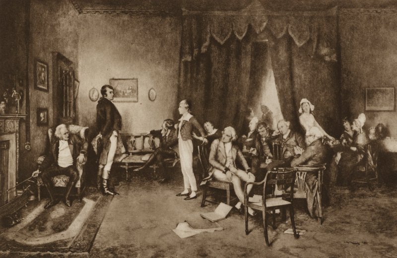 Robert Burns és Sir Walter Scott találkozója, Edinburgh (litho) alkotó: Charles Martin (after) Hardie