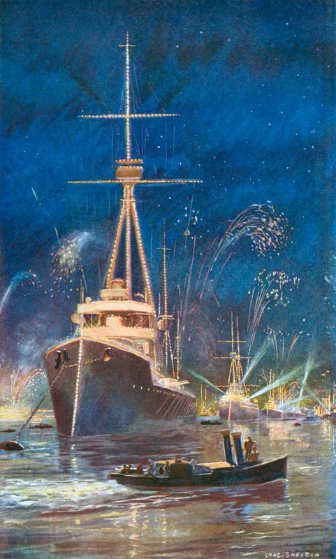 A Flotta megvilágítása a Temzében, 1909. július 21 alkotó: Charles Mills Sheldon