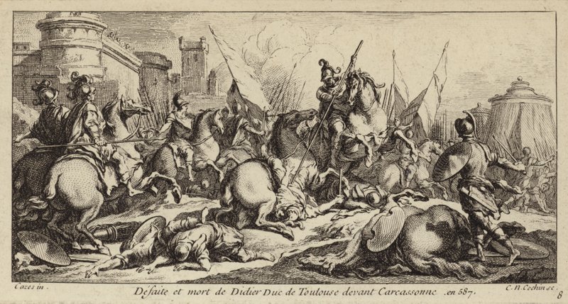 A toulouse-i Didier veresége és halála Carcassonne előtt, 587 (metszet) alkotó: Charles Nicolas II Cochin