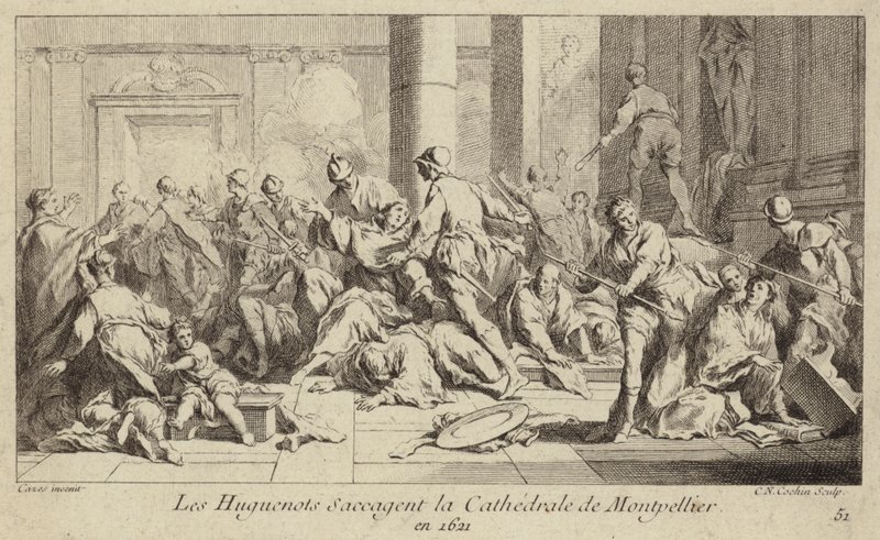 A hugenották kifosztják a montpellier-i székesegyházat, Franciaország, 1621 alkotó: Charles Nicolas II Cochin