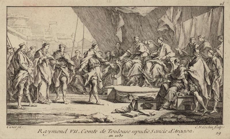 VII. Raymond, Toulouse grófja, aki megtagadja feleségét, Aragóniai Sanchát alkotó: Charles Nicolas II Cochin