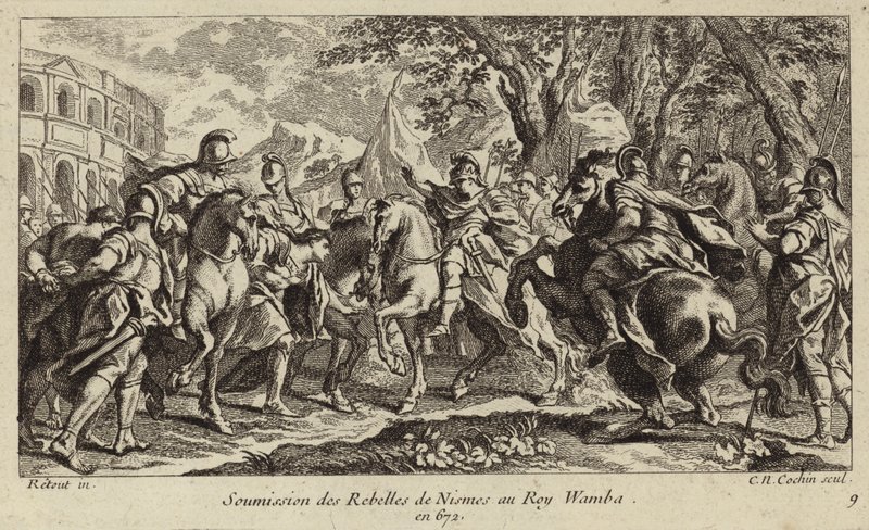 Nimes lázadóinak behódolása Wambának, a vizigótok királyának, 672 alkotó: Charles Nicolas II Cochin
