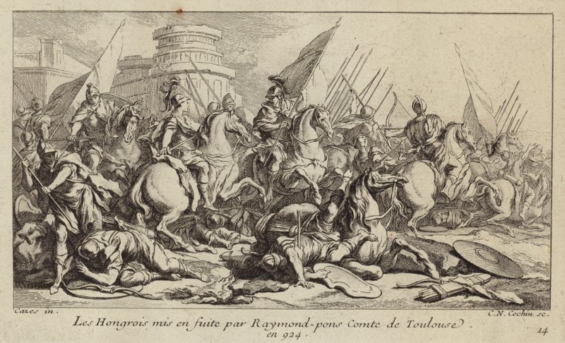 A magyar hadsereget Raymond Pons, Toulouse grófja vetette fel, 924 (metszet) alkotó: Charles Nicolas II Cochin