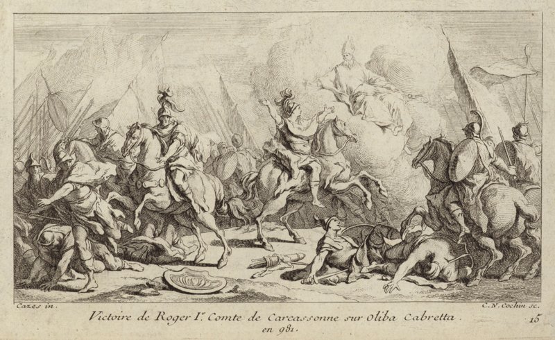 I. Roger, Carcassonne grófjának győzelme Oliba Cabreta felett, 981 (metszet) alkotó: Charles Nicolas II Cochin