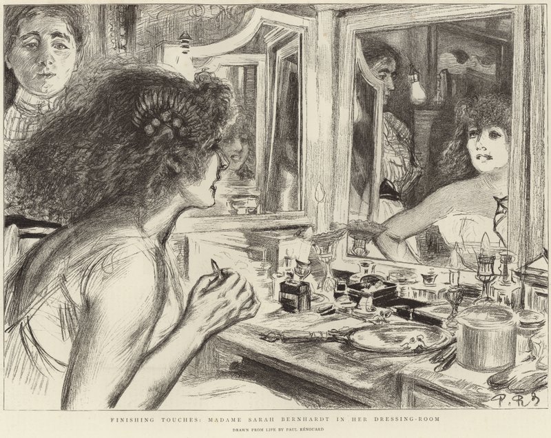 Madame Sarah Bernhardt az öltözőjében (litho) alkotó: Charles Paul (after) Renouard