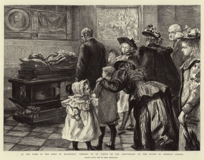 A kartúmi hős sírjánál, Szent Pál látogatói Gordon tábornok halálának évfordulóján alkotó: Charles Paul Renouard