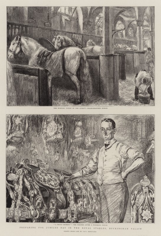 Felkészülés a jubileumi napra a királyi istállóban, a Buckingham-palotában alkotó: Charles Paul Renouard