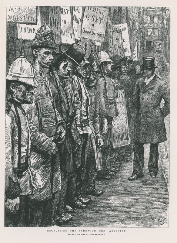 A szendvicsemberek toborzása (metszet) alkotó: Charles Paul Renouard