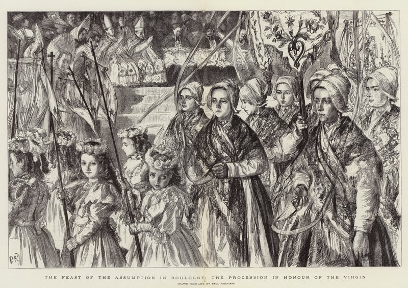 Nagyboldogasszony ünnepe Boulogne-ban, körmenet a Szűz tiszteletére alkotó: Charles Paul Renouard