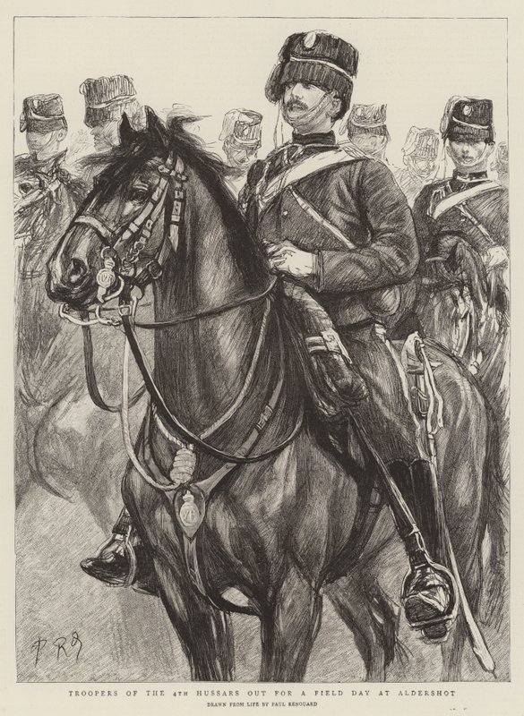 A 4. huszárezred katonái egy Aldershot-i terepnapon alkotó: Charles Paul Renouard