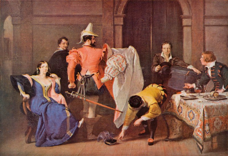 Shakespeare: Katherina és Petruchio, A cickány megszelídítése, IV. felvonás, 3. jelenet (színes litó) alkotó: Charles Robert (after) Leslie