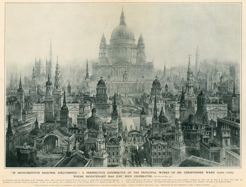 Sir Christopher Wren fő műveinek perspektivikus áttekintése alkotó: Charles Robert Cockerell