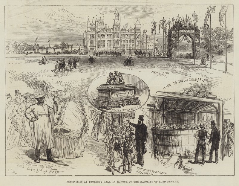 Ünnepségek a Thoresby Hallban, Lord Newark többségének tiszteletére alkotó: Sir John Charles Robinson