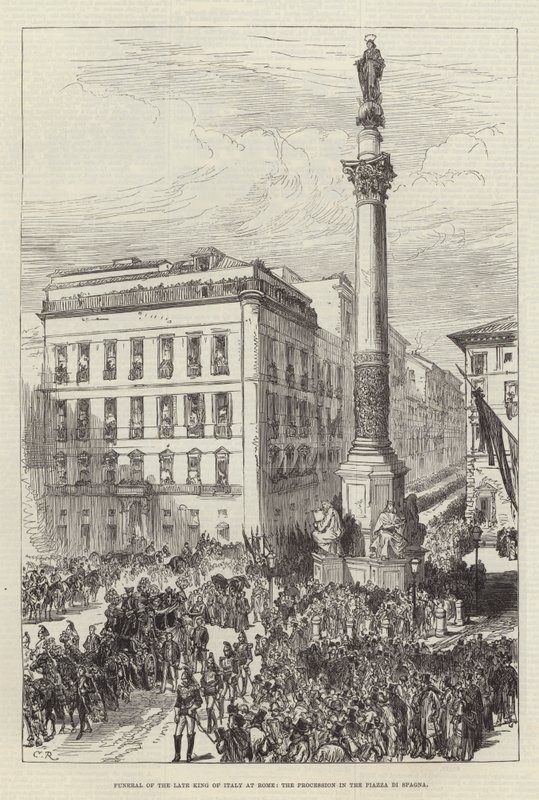 Néhai olasz király temetése Rómában, körmenet a Piazza di Spagna téren alkotó: Sir John Charles Robinson