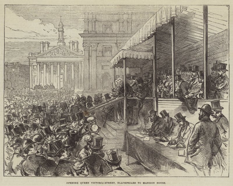 A Queen Victoria-Street megnyitása, a Blackfriars a Mansion House felé alkotó: Sir John Charles Robinson