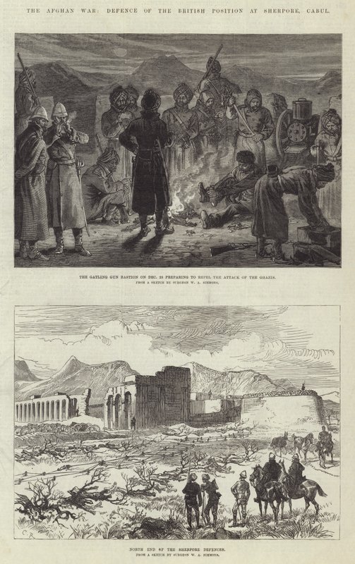 Az afgán háború, a brit pozíció védelme Sherpore-ban, Cabulban alkotó: Sir John Charles Robinson