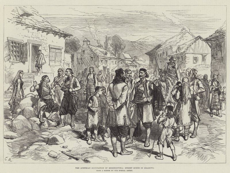 Hercegovina osztrák megszállása, Grahovo utcai jelenete alkotó: Sir John Charles Robinson