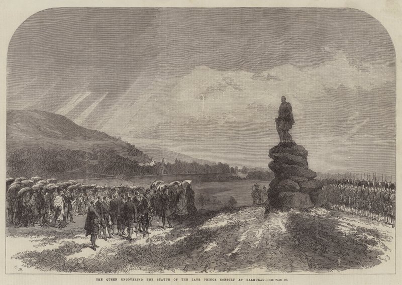A királynő feltárja a néhai Prince Consort szobrát Balmoralban alkotó: Sir John Charles Robinson