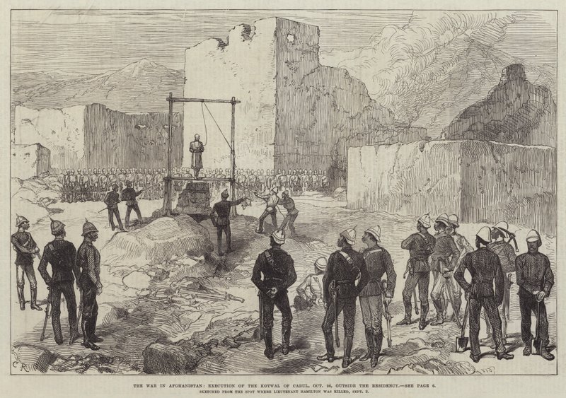 Az afganisztáni háború, a cabuli Kotwal kivégzése, október 26., a rezidencián kívül alkotó: Sir John Charles Robinson