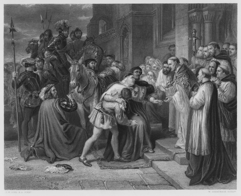 Wolsey a Leicester Abbey-ben, a képről a Királyi Gyűjteményben (metszet) alkotó: Charles West (after) Cope