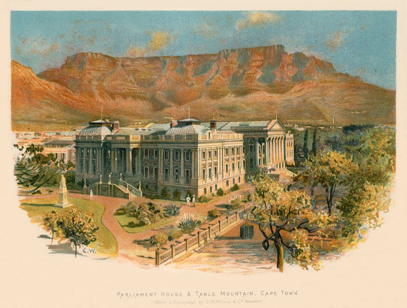 Parlamenti épület és Table mountain, Fokváros alkotó: Charles Wilkinson