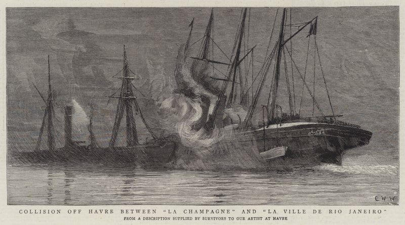 Ütközés Havre mellett La Champagne és La Ville de Rio Janeiro között alkotó: Charles William Wyllie