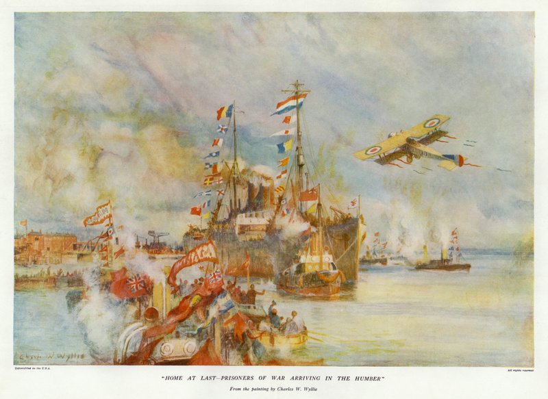 Végre otthon – Hadifoglyok érkeznek Humberbe (színes litó) alkotó: Charles William Wyllie