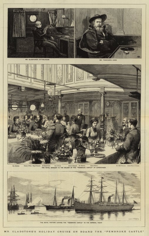 Mr Gladstone nyaralási körútja a Pembroke kastély fedélzetén alkotó: Charles William Wyllie