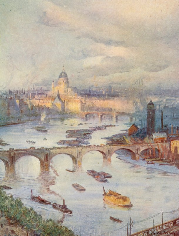 London városa a Nemzeti Liberális Klubból (színes litográfia) alkotó: Charles William Wyllie