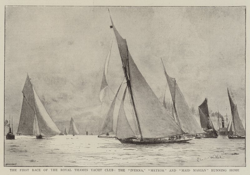 A Royal Thames Yacht Club első versenye, az Iverna, a Meteor és a Maid Marian fut haza alkotó: Charles William Wyllie