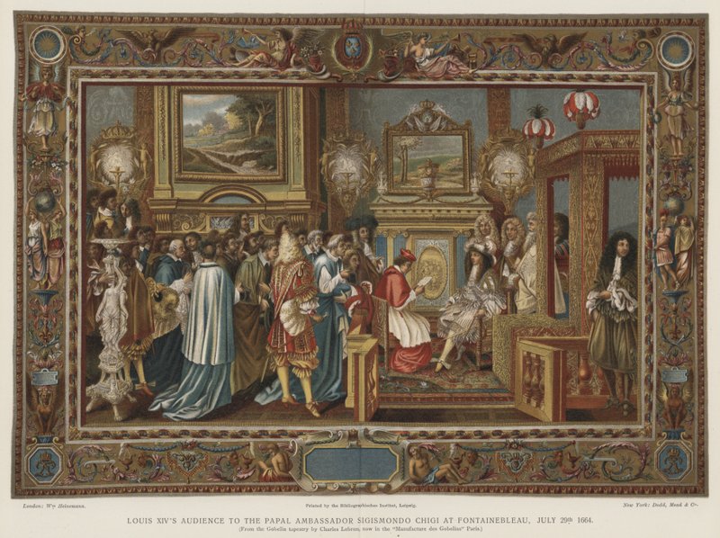 XIV. Lajos audienciája Sigismondo Chigi pápai nagykövetnél Fontainebleau-ban, 1664. július 29-én alkotó: Charles after Le Brun