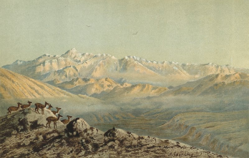 Az Aconcagua hegység Argentína és Chile határán az Andokban. alkotó: Christian Anton Goering