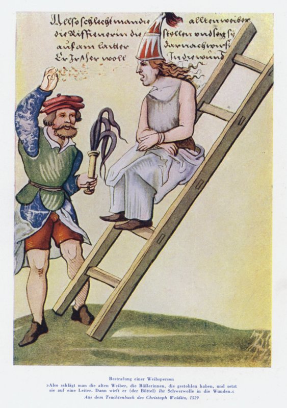 Egy nő megbüntetése a 16. században (színes litó) alkotó: Christof (after) Weiditz