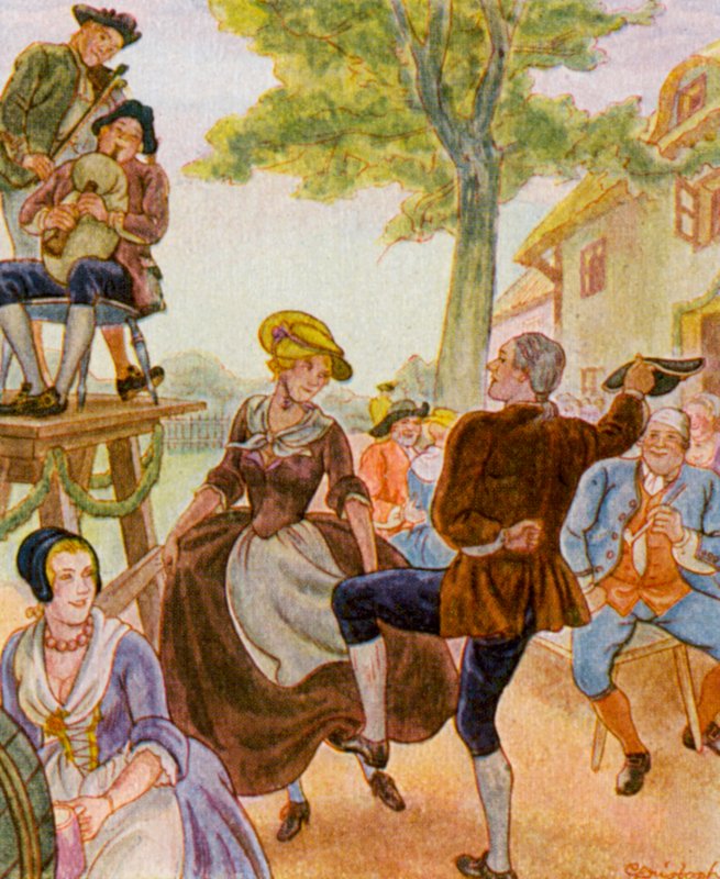 Tanz Unter Der Dorflinde / Tánc a falu hársfája alatt (színes litográfia) alkotó: Christophe (1856 1945)