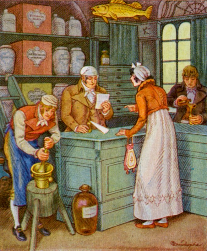 Apotheke / Gyógyszertár (színes litográfia) alkotó: Christophe (1856 1945)
