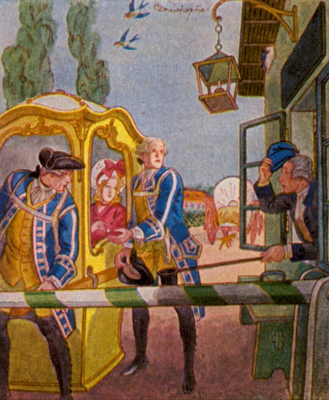 Chaise Am Schlagbaum / Fotel a kanyarodóútnál (színes litográfia) alkotó: Christophe (1856 1945)
