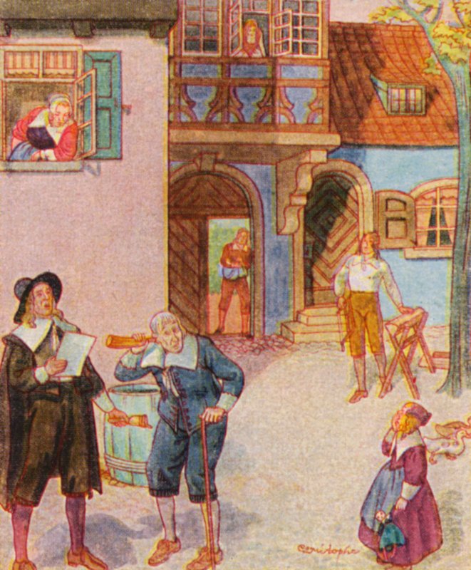 Gemeindeausrufer / Közösségi kiáltó (színes litográfia) alkotó: Christophe (1856 1945)