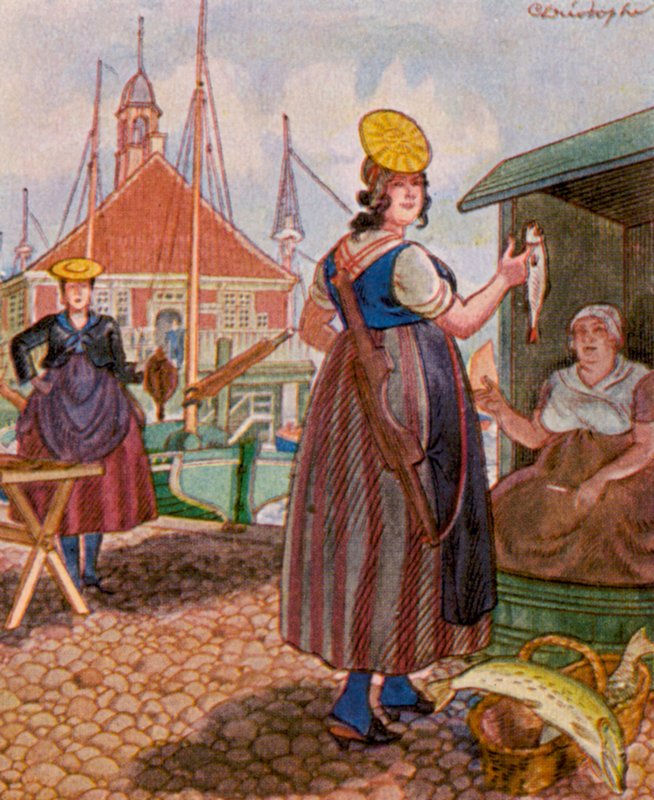 Hamburger Fischmarkt / Hamburgi halpiac (színes litográfia) alkotó: Christophe (1856 1945)