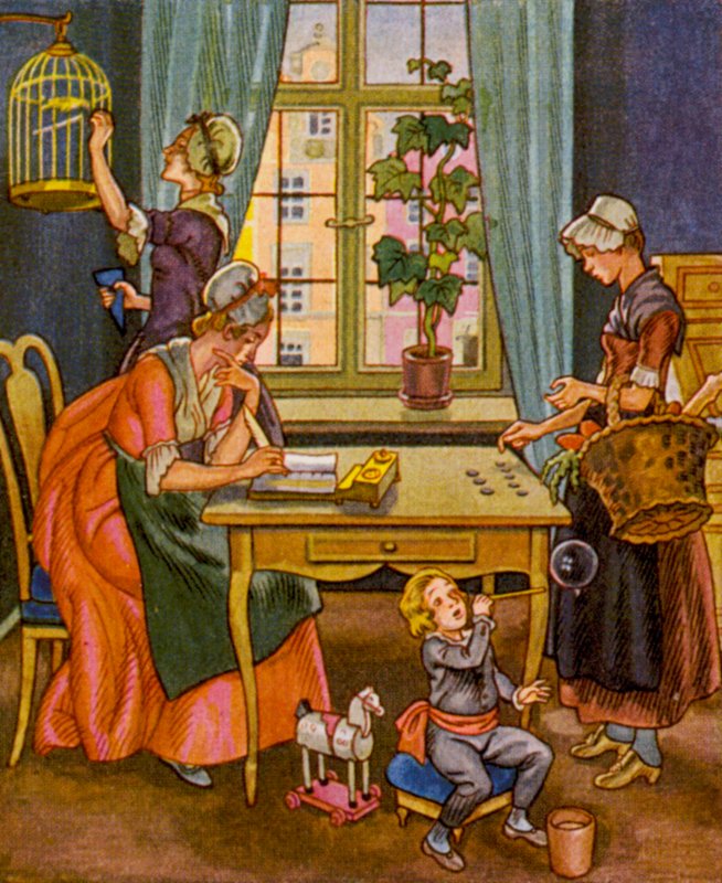 Haushaltsabrechnung / Háztartási számvitel (színes litográfia) alkotó: Christophe (1856 1945)