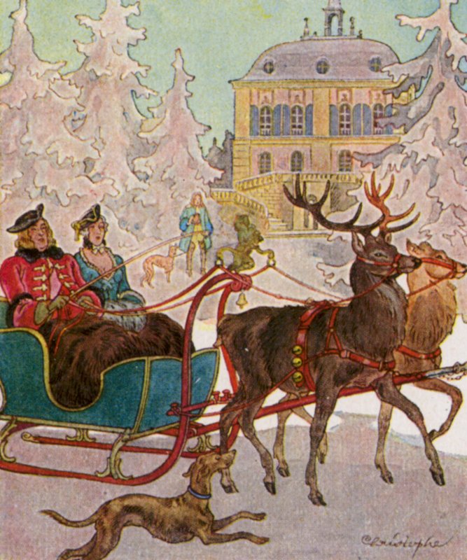 Hirschschlitten / Szarvas szán (színes litográfia) alkotó: Christophe (1856 1945)