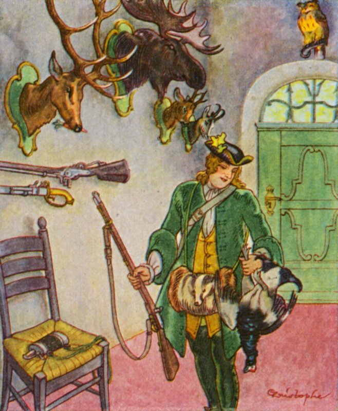 Jagdschloss Mit Trophaen / Vadászház trófeákkal (színes litográfia) alkotó: Christophe (1856 1945)