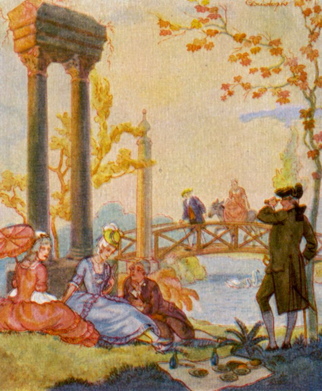 Park Mit Ruine / Park romokkal (színes litográfia) alkotó: Christophe (1856 1945)