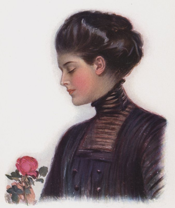 Lány rózsával (színes litó) alkotó: Clarence F. Underwood