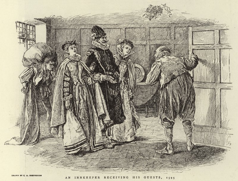 Egy fogadós fogadja vendégeit, 1595 alkotó: Claude Shepperson