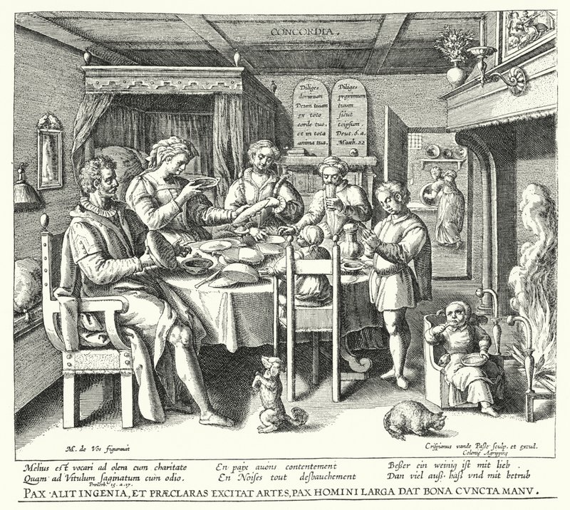 Az étkezés előtti ima (metszet) alkotó: Crispin I de (after) Passe